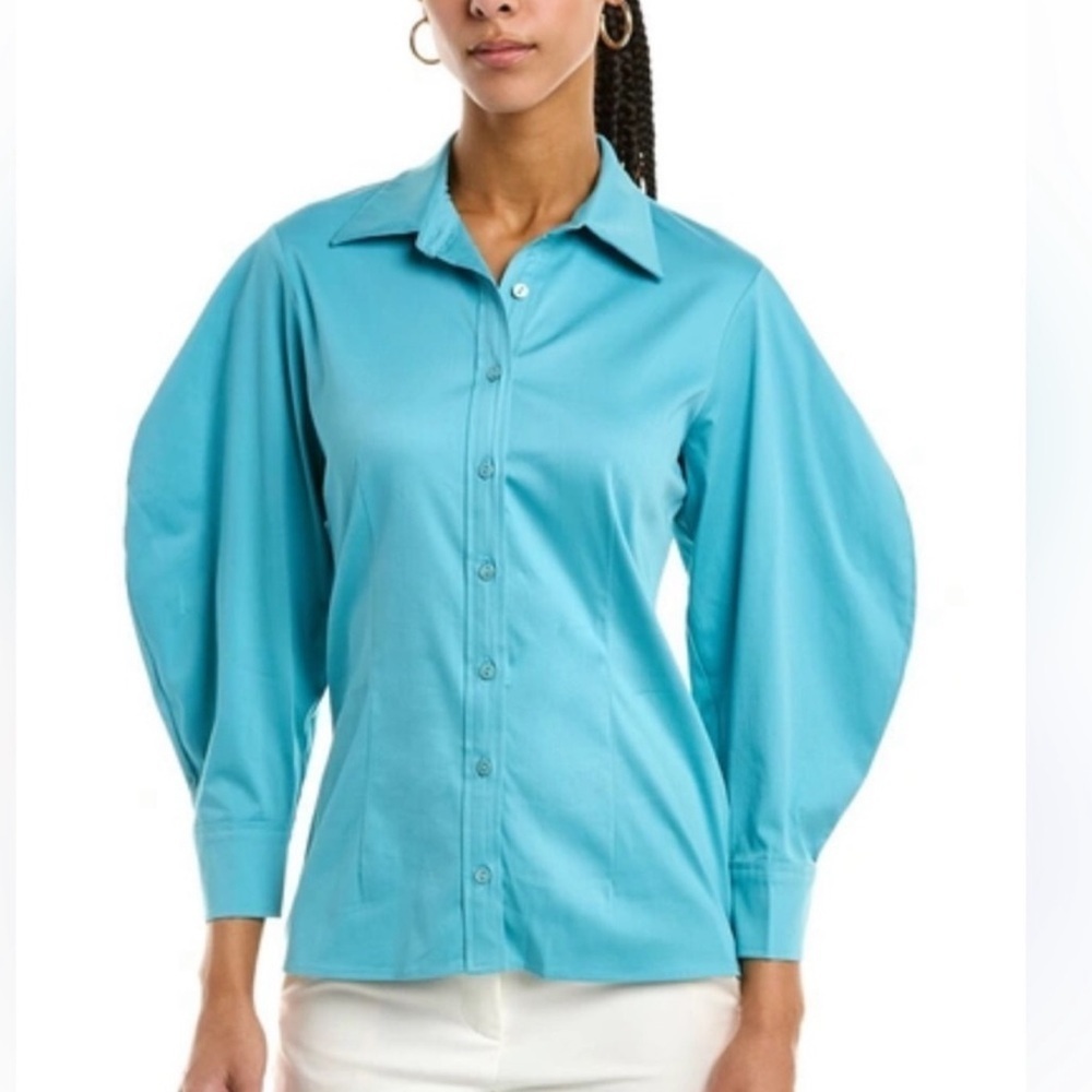 Alexis Brooks Button Down blouse Solid Cerulean Blue Cotton Blend size xs nwt